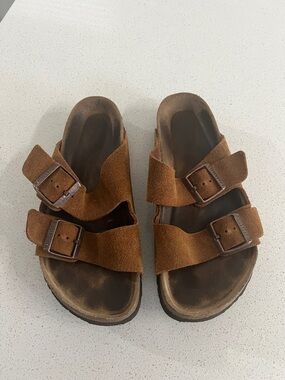 Birkenstock size 38 Brown Suede Double-Buckle Slide Sandals